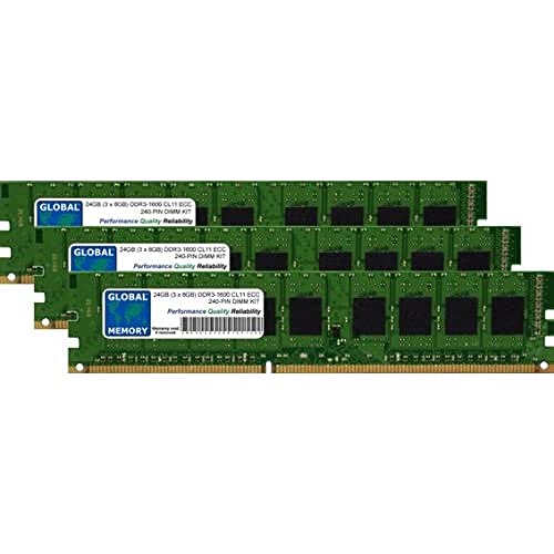 GLOBAL MEMORY 24 GB (3 x 8 GB) DDR3 1600 MHz PC3–12800 240-PIN ECC DIMM (UDIMM) Arbeitsspeicher Kit für Servers/WORKSTATIONS/MAINBOARDS von GLOBAL MEMORY