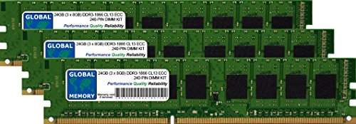 GLOBAL MEMORY 24 GB (3 x 8 GB) DDR3 1866 MHz PC3–14900 240-PIN ECC DIMM (UDIMM) Arbeitsspeicher Kit für Servers/WORKSTATIONS/MAINBOARDS von GLOBAL MEMORY