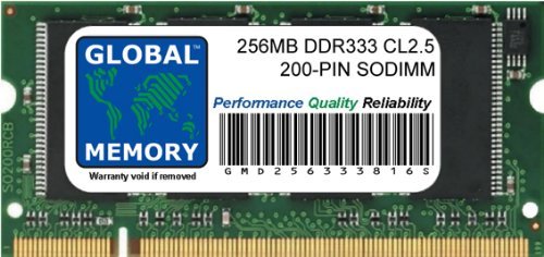 GLOBAL MEMORY 256 MB DDR 333 MHz PC2700 200-PIN SODIMM RAM, kompatibel mit Laptops/Notebooks GLOBAL MEMORY 256 MB DDR 333 MHz PC2700 200-PIN SODIMM RAM, kompatibel mit Laptops/Notebooks von GLOBAL MEMORY