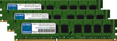 GLOBAL MEMORY 3 GB (3 x 1 GB) DDR3 1066 MHz PC3–8500 240-PIN ECC DIMM (UDIMM) Arbeitsspeicher Kit für Servers/WORKSTATIONS/MAINBOARDS von GLOBAL MEMORY