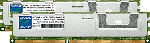 GLOBAL MEMORY 32 GB (2 x 16 GB) DDR3 1066 MHz PC3–8500 240-PIN ECC Registered DIMM (RDIMM) Arbeitsspeicher Kit für Servers/WORKSTATIONS/MAINBOARDS (8 RANK KIT Non-chipkill) von GLOBAL MEMORY
