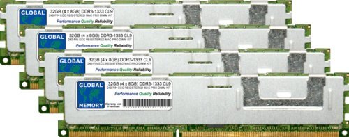 GLOBAL MEMORY 32 GB (4 x 8 GB) DDR3 1333 MHz PC3–10600 240-PIN ECC Registered DIMM (RDIMM) Arbeitsspeicher Kit für Apple Mac Pro (Mitte 2010 -2012) von GLOBAL MEMORY
