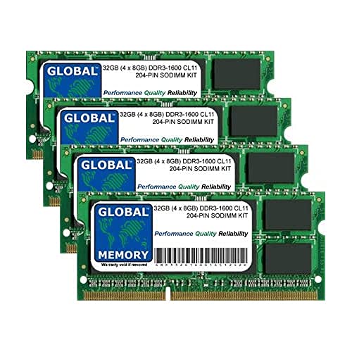 GLOBAL MEMORY 32 GB (4 x 8 GB) DDR3 1600 MHz PC3-12800 204-polig, SODIMM Arbeitsspeicher RAM-KIT für Intel IMAC 68,58 cm (Ende 2012 - Ende 2013) von GLOBAL MEMORY