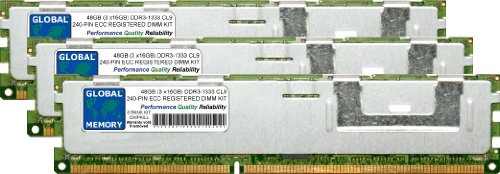 GLOBAL MEMORY 48 GB (3 x 16 GB) DDR3 1333 MHz PC3–10600 240-PIN ECC Registered DIMM (RDIMM), Speicher RAM KIT für Servers/WORKSTATIONS/MAINBOARDS (6 RANK KIT CHIPKILL,) von GLOBAL MEMORY