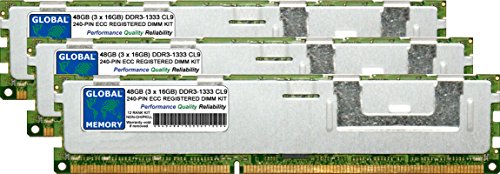 GLOBAL MEMORY 48 GB (3 x 16 GB) DDR3 1333 MHz PC3–10600 240-PIN ECC Registered DIMM (RDIMM) Arbeitsspeicher Kit für Servers/WORKSTATIONS/MAINBOARDS (12 RANK KIT Non-chipkill) von GLOBAL MEMORY