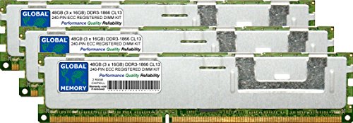 GLOBAL MEMORY 48 GB (3 x 16 GB) DDR3 1866 MHz PC3–14900 240-PIN ECC Registered DIMM (RDIMM), Speicher RAM KIT für Servers/WORKSTATIONS/MAINBOARDS (6 RANK KIT CHIPKILL,) von GLOBAL MEMORY