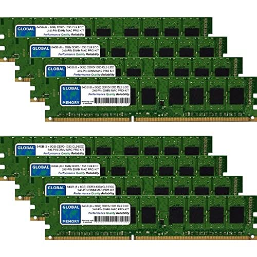 GLOBAL MEMORY 64 GB (8 x 8 GB) DDR3 1333 MHz PC3–10600 240-PIN ECC DIMM (UDIMM) Arbeitsspeicher Kit für Apple Mac Pro (Mitte 2010–2012) von GLOBAL MEMORY