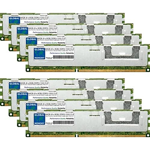 GLOBAL MEMORY 64 GB (8 x 8 GB) DDR3 1333 MHz PC3–10600 240-PIN ECC Registered DIMM (RDIMM) Arbeitsspeicher Kit für Apple Mac Pro (Mitte 2010–2012) von GLOBAL MEMORY