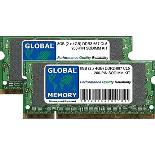 GLOBAL MEMORY 8 GB (2 x 4 GB) DDR2 667 MHz PC2-5300 200-PIN SODIMM RAM KIT für Laptops/Notebooks von GLOBAL MEMORY