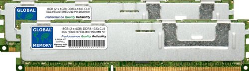 GLOBAL MEMORY 8 GB (2 x 4 GB) DDR3 1333 MHz PC3–10600 240-PIN ECC Registered DIMM (RDIMM), Speicher RAM KIT für Servers/WORKSTATIONS/MAINBOARDS (4 RANK KIT CHIPKILL,) von GLOBAL MEMORY