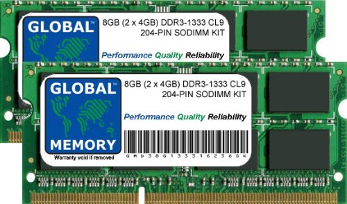 8 GB (2 x 4 GB) DDR3 1333 MHz PC3–10600 204-PIN SODIMM Memory RAM Kit für MacBook Pro (Anfang/Ende 2011) von GLOBAL MEMORY