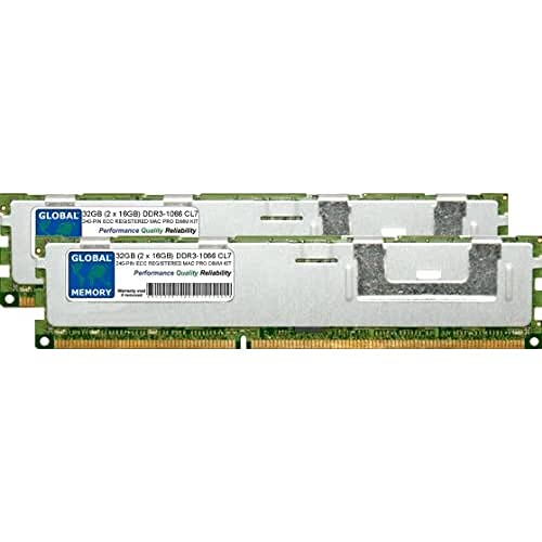 GLOBAL MEMORY RAM-Kit (32 GB (2 x 16 GB) DDR3 1066 MHz PC3-8500 240-PIN ECC registriertes DIMM (RDIMM) für Apple Mac Pro (Anfang 2009 - Mitte 2010 - Mitte 2012) von GLOBAL MEMORY