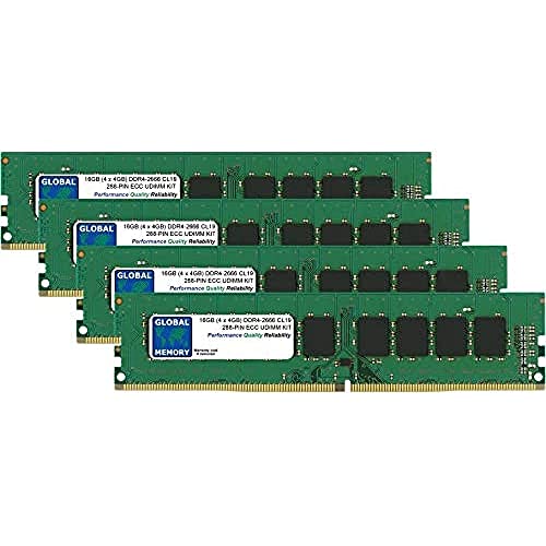 Global Memory 16GB (4X 4GB) DDR4 2666MHz PC4-21300 288pin ECC DIMM (UDIMM) Arbeitsspeicher RAM Kit für Server/Workstations/Motherboards von GLOBAL MEMORY