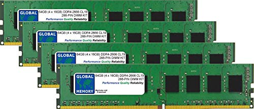 Global Memory 64GB (4 x 16GB) DDR4 2666MHz PC4-21300 288-Pin DIMM Memory RAM Kit für PC Desktop/Motherboards von GLOBAL MEMORY