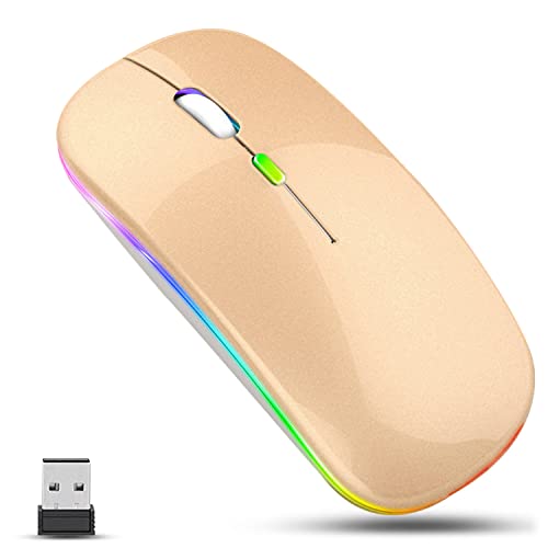 GLOBAL TECH Kabellose Maus, LED Wiederaufladbare Leise schlanke Maus Laptop Wireless Mouse, 2.4G USB Funkmäuse für Laptop, PC, Computer, Mac (Gold) von GLOBAL TECH