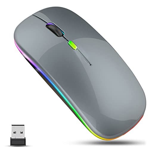 GLOBAL TECH Kabellose Maus, LED Wiederaufladbare Leise schlanke Maus Laptop Wireless Mouse, 2.4G USB Funkmäuse für Laptop, PC, Computer, Mac (Grau) von GLOBAL TECH