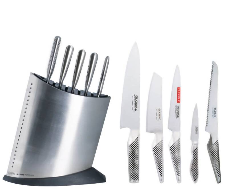 GLOBAL Messer-Set Global GKB-52/ST Messerblock Edelstahl mit 5 Messern, GKB-52/ST von GLOBAL