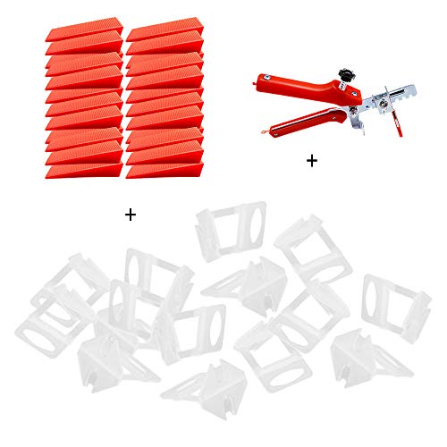 Globaldream Fliesen-Nivelliersystem DIY Fliesen-Nivellier-Abstandshalter 1 MM - 100 Stück Nivellier-Abstandshalter-Clips sowie 100 Stück wiederverwendbare Keile und 1 Fliesen-Zange von GLOBALDREAM