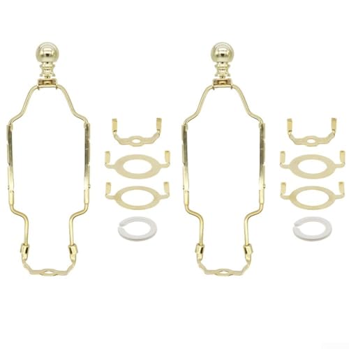 2 Sets verstellbare Lampenschirm-Halterungs-Sets mit 17,8 bis 25,4 cm Höhenbereich für E26 E27 Lampenfassungen und E14-Konverter, kompatibel mit Tischlampen, Stehlampen (Gold) von GLOBALHUT