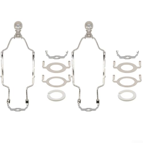 2 Sets verstellbare Lampenschirm-Halterungs-Sets mit 17,8 bis 25,4 cm Höhenbereich für E26 E27 Lampenfassungen und E14-Konverter, kompatibel mit Tischlampen, Stehlampen (Silber) von GLOBALHUT
