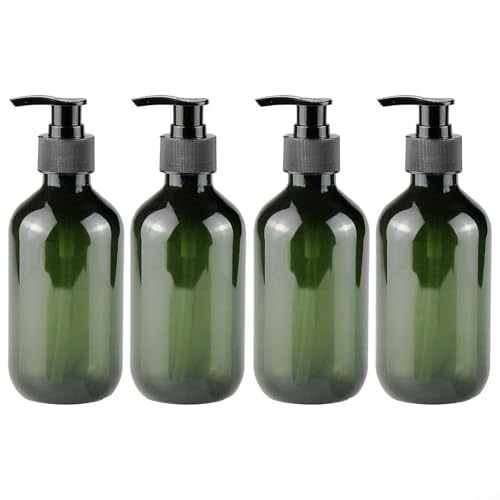 Aesthetic Design Set mit 4 nachfüllbaren 300 ml Flüssigseifenspenderflaschen mit Pumpen (dunkelgrün) von GLOBALHUT