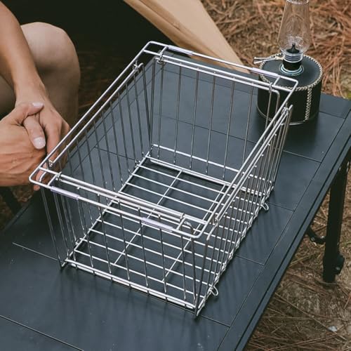 Camping Edelstahl Ablaufkorb, Faltbares Design für IGT Klapptisch, 35 x 24,5 x 20 cm, Tragbare Aufbewahrung für den Außenbereich von GLOBALHUT