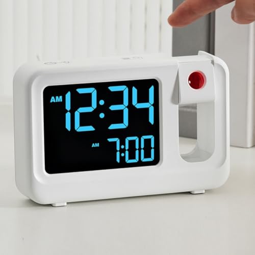 Digitale Projektionsuhr, großes LCD-Display, einstellbare Helligkeit, Lautstärke, Dual-Netzteil, Wochenendmodus, Schlummerfunktion, Deckenzeitprojektion (weiß und schwarz) von GLOBALHUT