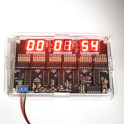 Digitale Uhren, Module, 6 Bits, digitale LED-Elektronikuhr-Kits, PCB-Lötübung, Lernbrett, DC 5–5,5 V Netzteil (Teile + Gehäuse) von GLOBALHUT