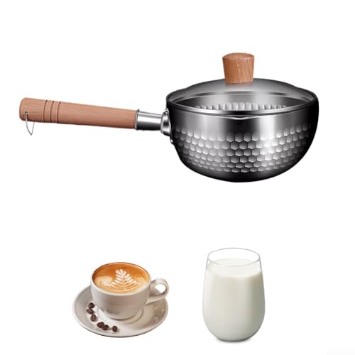 Edelstahl-Kochtopf, mit Holzgriff, kleiner Milchtopf, Doppelausgießer, gehämmerte Textur, Design für Küche (1900 ml) von GLOBALHUT