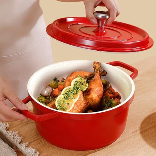 Emaille-Schmortopf mit Doppelgriffen, Metalllegierung, Emaille, Mehrzweck-Küchen-Kochgeschirr mit Wärmeverteilung zum Kochen (rot, 20 cm) von GLOBALHUT