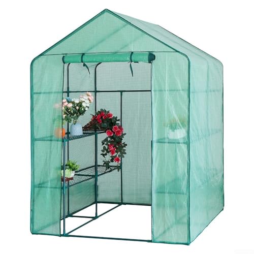 Gewächshaus-PVC-Abdeckung, Pflanzenschutz, verstärkte Gewächshausabdeckung, 143 x 143 x 195 cm, begehbare Gewächshausabdeckung, Ersatz für Innen- oder Außengewächshaus (grün) von GLOBALHUT
