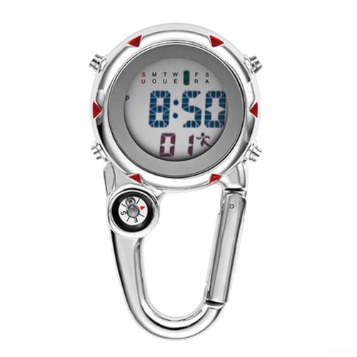 Gürtelclip-Karabiner, Uhr, Taschenuhr-Karabiner, Leuchtzeiger, Alarm und Datumsanzeige zum Klettern und Camping (rot) von GLOBALHUT