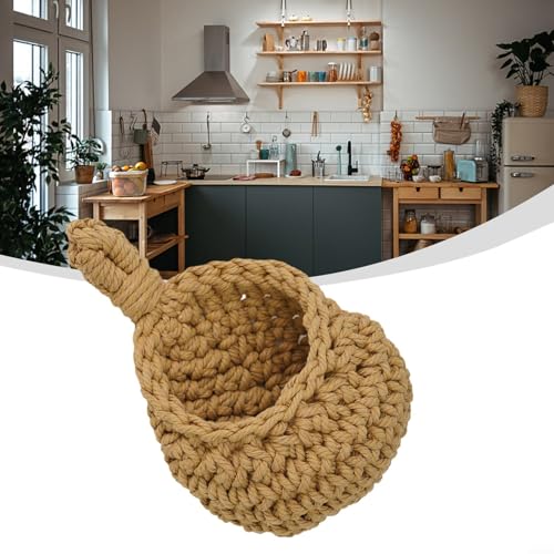 Hängende Wandkörbe, Küchen-Obst-Aufbewahrungs-Organizer, handgewebt, wandmontiert, Gemüse- und Obstkorb, handgefertigt und grün, (B x H x H): 14 x 15 x 20 cm) von GLOBALHUT