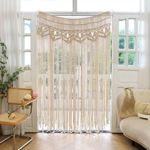 Handgefertigter Türvorhang aus Baumwollseil, Makramee, Wandbehang für Hochzeit, Hintergrund, Heimdekoration, Beige (150 x 180 cm) von GLOBALHUT