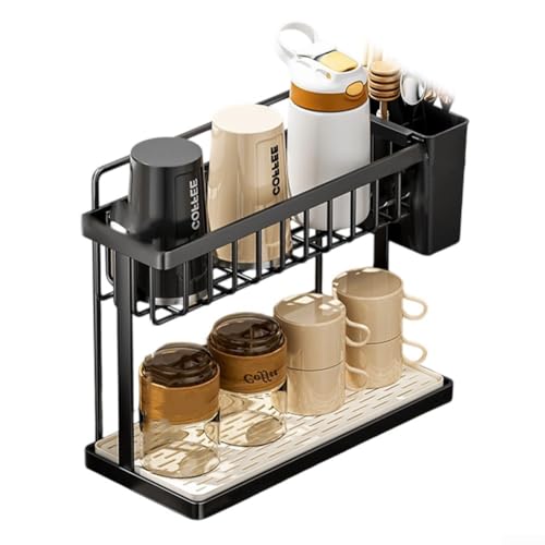 Küchenspüle Organizer Caddy mit automatischem Ablauf, 304 Edelstahl, rostfreier Schwammhalter für Utensilien Aufbewahrung (schwarz) von GLOBALHUT