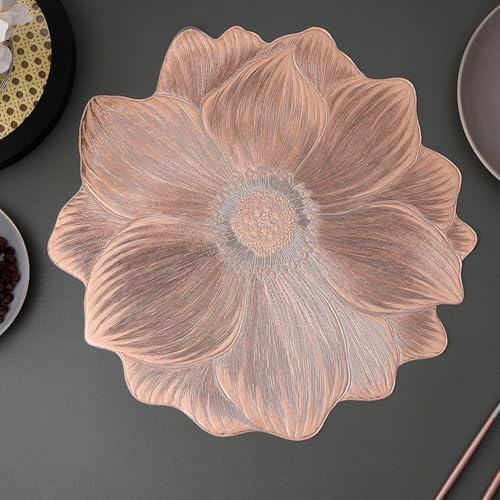 Küchentisch-Matten, elegantes Lotusförmiges PVC-Platzset, hitzebeständig, rutschfest, für Küche, Esszimmer (Roségold) von GLOBALHUT