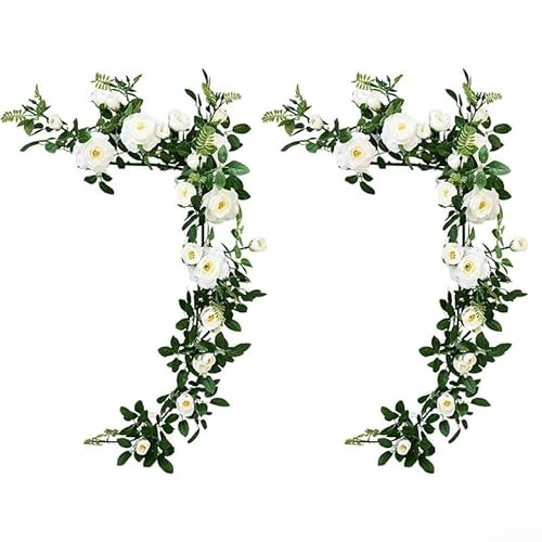 Künstliche Rosengirlande, Set mit 2 Stück, 138 cm, künstliche Blumenranke, Rattan, Hochzeit, Haus, Garten, Wanddekoration, mehrere Farben (rosy) von GLOBALHUT