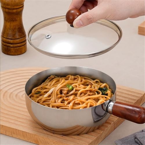 Milchtopf aus Edelstahl, mit Holzgriff, Mehrzweck-Kochtopf für Induktions-, Gas-, Elektroherd, Kochen (14 cm mit Deckel) von GLOBALHUT