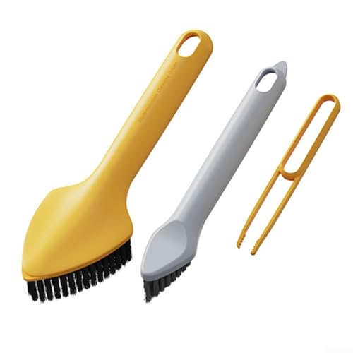 Multifunktionale Scheuerbürste, 3-in-1-Multifunktions-Scheuerbürsten-Set mit ergonomischem Griff für Haushaltsreinigung, Öfen, Fliesen, Fenster (gelb) von GLOBALHUT