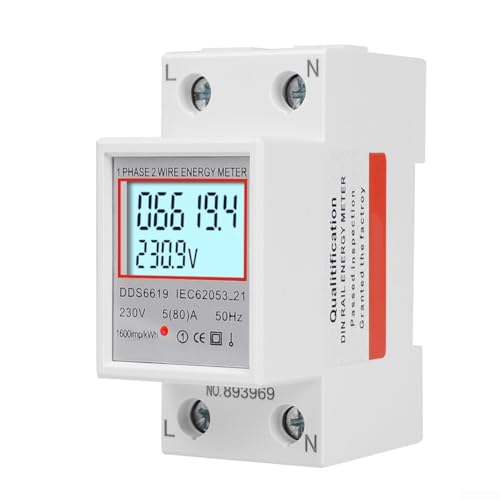 Professionelle DIN-Schienen-Elektrozähler mit LCD-Display, 80 A einphasiger Stromverbrauchsmonitor, für die Installation von Schalttafeln von GLOBALHUT