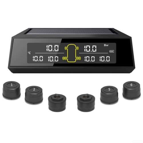 Reifendruckkontrollsystem, TPMS Solar Wireless Reifendruckmonitor mit LCD-Display, Monitor von 4-6 Reifen gleichzeitig (extern) von GLOBALHUT