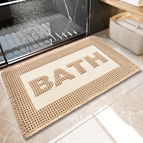 Rutschfeste Waffel-Badematte, Waffel-Badematte, rutschfester Badezimmerteppich mit saugfähigem Polyester für Küche, Waschküche (Beige) von GLOBALHUT