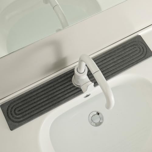 Spritzschutzmatte für Küchenspüle, Badezimmer-Theke, wasserabsorbierende Steinschale, schnell trocknend, Kieselgur-Wasserhahn-Schutzmatte, hellgrau, 40 x 10 cm (dunkelgrau) von GLOBALHUT