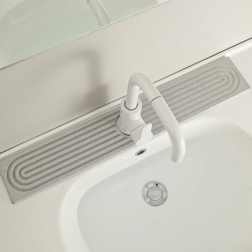 Spritzschutzmatte für Küchenspüle, Badezimmer-Theke, wasserabsorbierende Steinschale, schnell trocknend, Kieselgur-Wasserhahn-Schutzmatte, hellgrau, 40 x 10 cm (hellgrau) von GLOBALHUT
