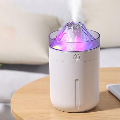 Tragbarer Mini-Luftbefeuchter, 330 ml, mit LED-Stimmungslicht, USB-betrieben, leiser kühler Nebel, Luftbefeuchter für Schreibtisch, Büro, Auto (weißer Schneeberg) von GLOBALHUT
