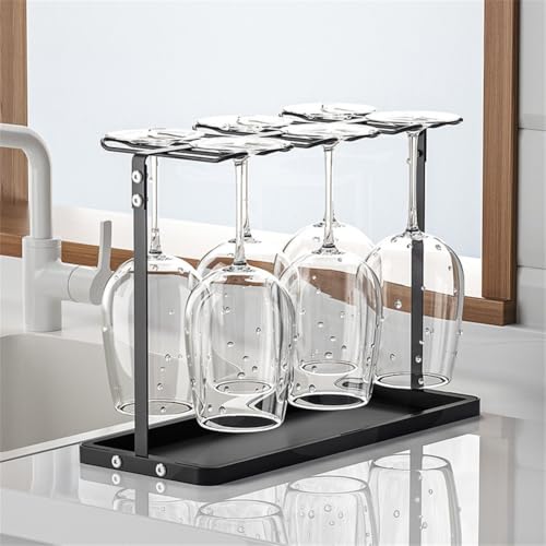 Weinglasregal zum Aufhängen für Stielgläser, für die Arbeitsplatte in der Küche oder Hausbar, Eisen-Organizer für sechs Gläser oder Tassen (schwarz) von GLOBALHUT