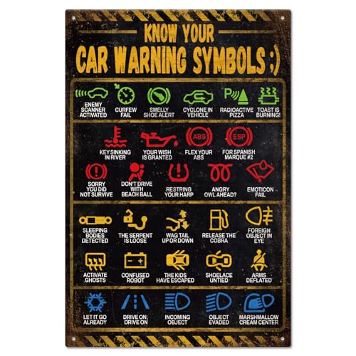 GLOBLELAND „Know Your Car Warning“ Metall-Blechschild mit Warnleuchten für Autos Warnung Vintage Blechschilder 12x8 Zoll Retro-Wandkunst Plakette Poster für Zuhause Büro Garage Geschenke Autoliebhaber GLOBLELAND „Know Your Car Warning“ Metall-Blechschild mit Warnleuchten für Autos Warnung Vintage Blechschilder 12x8 Zoll Retro-Wandkunst Plakette Poster für Zuhause Büro Garage Geschenke Autoliebhaber von GLOBLELAND