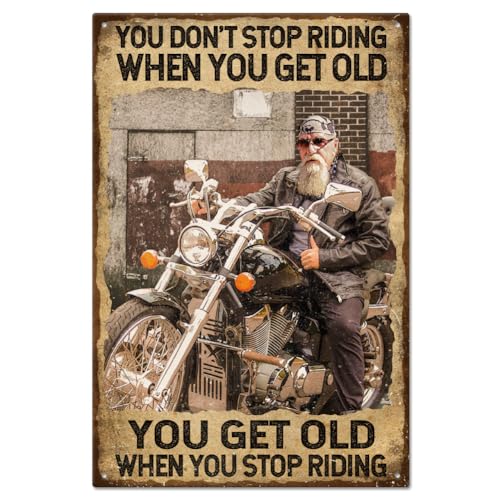 GLOBLELAND „You Don'T Stop Riding When You Get Old“ Vintage Metall Motorrad Blechschild, Plakette, Poster, 8×12inch, Retro Metallwand, Dekorative Blechschilder Für Zuhause, Bar, Club GLOBLELAND „You Don'T Stop Riding When You Get Old“ Vintage Metall Motorrad Blechschild, Plakette, Poster, 8×12inch, Retro Metallwand, Dekorative Blechschilder Für Zuhause, Bar, Club von GLOBLELAND