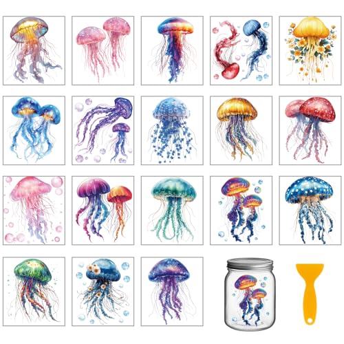 GLOBLELAND 18 Blatt Bunte Farbenfroh Verträumt Quallen UV DTF Tasse Transfer Aufkleber 3.9x3.6 Zoll Meereslebewesen DTF Transferaufkleber Möbel Großformat Transfers für Glasbecher Keraflott Möbel GLOBLELAND 18 Blatt Bunte Farbenfroh Verträumt Quallen UV DTF Tasse Transfer Aufkleber 3.9x3.6 Zoll Meereslebewesen DTF Transferaufkleber Möbel Großformat Transfers für Glasbecher Keraflott Möbel von GLOBLELAND