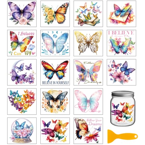 GLOBLELAND 18 Blatt Bunte Schmetterlings UV DTF Tasse Transfer Aufkleber 3.9x3.6 Zoll Mondblumen DTF Transferaufkleber Möbel Großformat Transfers für Glasbecher Keraflott Möbel Glas Holz GLOBLELAND 18 Blatt Bunte Schmetterlings UV DTF Tasse Transfer Aufkleber 3.9x3.6 Zoll Mondblumen DTF Transferaufkleber Möbel Großformat Transfers für Glasbecher Keraflott Möbel Glas Holz von GLOBLELAND
